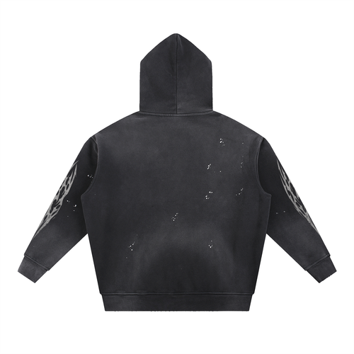 Vintage Washed Frayed Fleece Hoodie